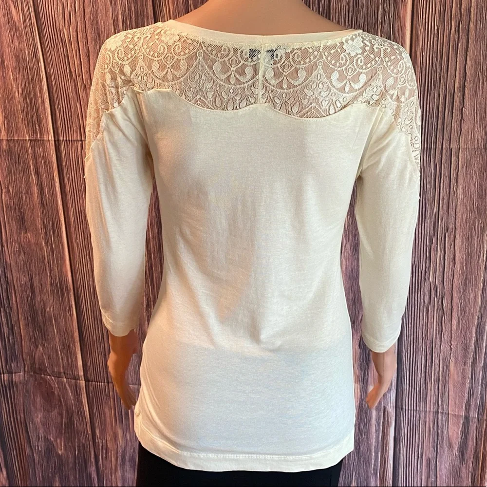 Banana Republic sz small white cream lace stretch bodycon quarter sleeve